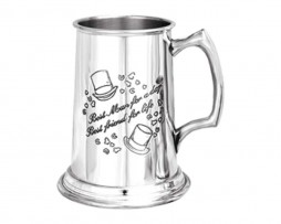 Best Man Tankard Personalised with engraved inscription. Wedding Personalised Tankard with engraving & top hat/confetti detail. Script reads: "Best man for a day. Best friend for life."