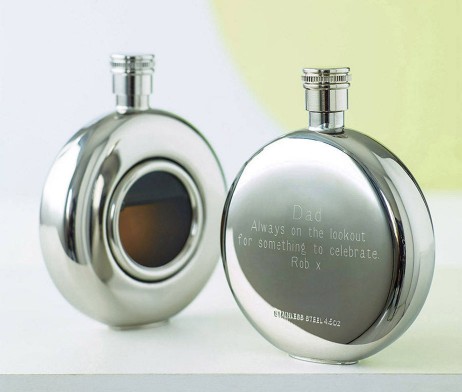 Personalised and Engraved Round Window Hip Flask with Presentation Box & FREE ENGRAVING - fl20