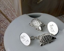Silver Woodland Hedgehog Cufflinks with Presentation Box and FREE Engraving