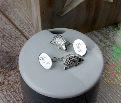 Silver Woodland Hedgehog Cufflinks with Presentation Box and FREE Engraving