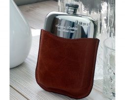 Personalised Leather Hip Flask with Gift Box, Free Engraving and Free Hip Flask Funnel. Made from lead free pewter this Hip Flask is Our Most Popular Hip Flask!