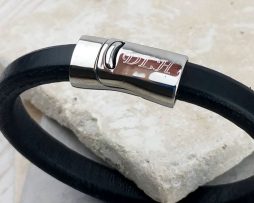 Dubh Leather Personalised Mens Bracelet - OE0024Black