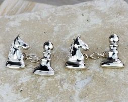Knight Takes Pawn Chess Silver Cufflinks - dl_clkp_cl_01