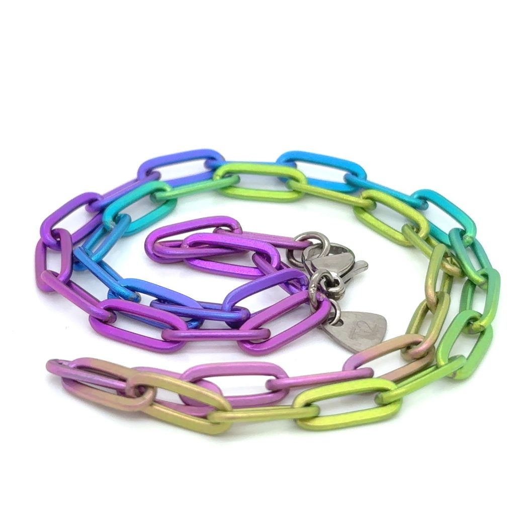 Ladies Titanium Rainbow Paperclip Necklace Ladies Titanium Chain Necklace. Delivered UK & Worldwide.