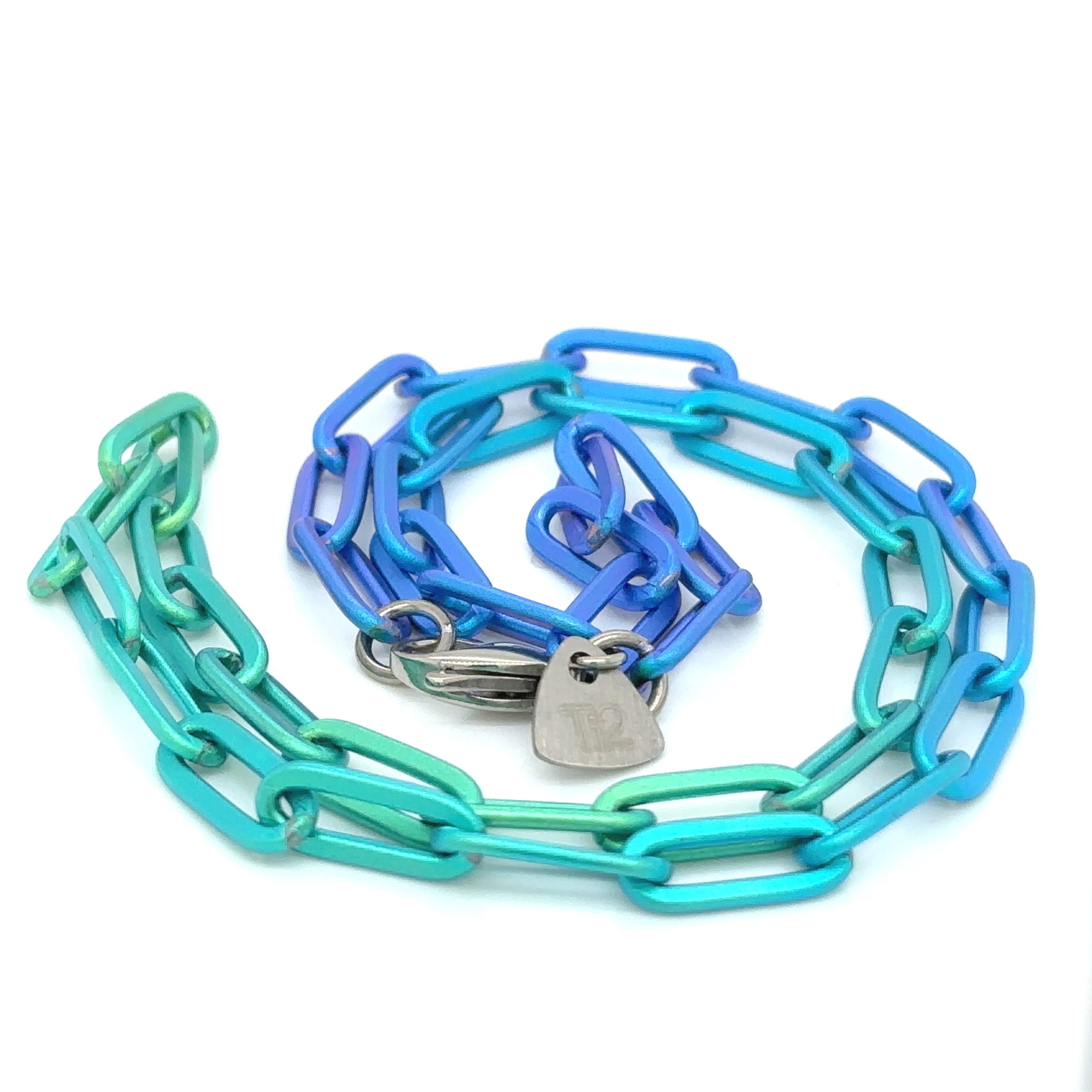 Ladies Titanium Ombre Paperclip Necklace In Blue Green Ladies Titanium Chain Necklace. Delivered UK & Worldwide.
