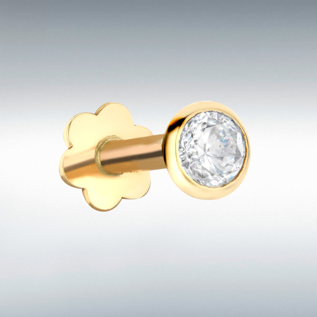 9ct Gold White CZ Labret Stud – Elegant and Comfortable Featuring a 9ct gold labret with a sparkling CZ stud, this piece offers elegance and timeless beauty. Perfect for daily wear or a thoughtful gift.